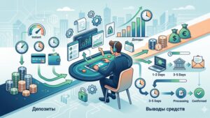 Иллюстрация процесса депозита и вывода средств для онлайн-покера в современном минималистичном стиле